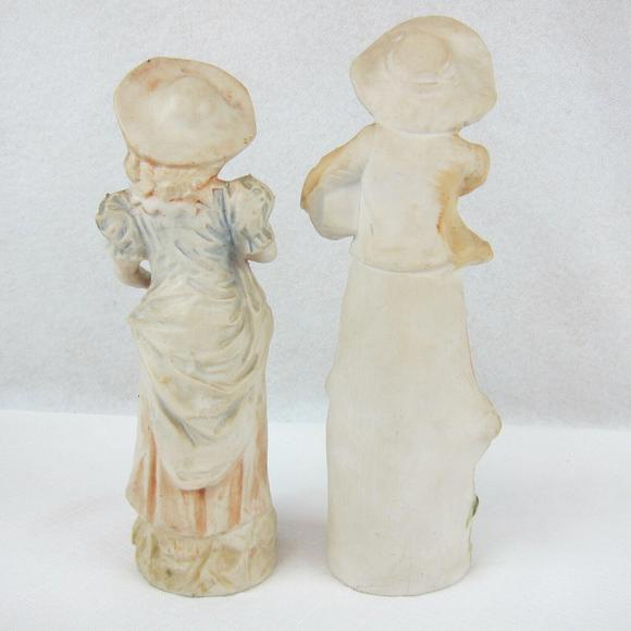 Antique German Porcelain Bisque Figures Sculptures Pair Boy & Girl Harvest - Picture 3 of 12
